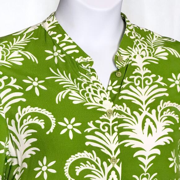 Zara Green White Lilou Maxi Dress Size M Belted Button Front Floral Boho Resort - Picture 5 of 12